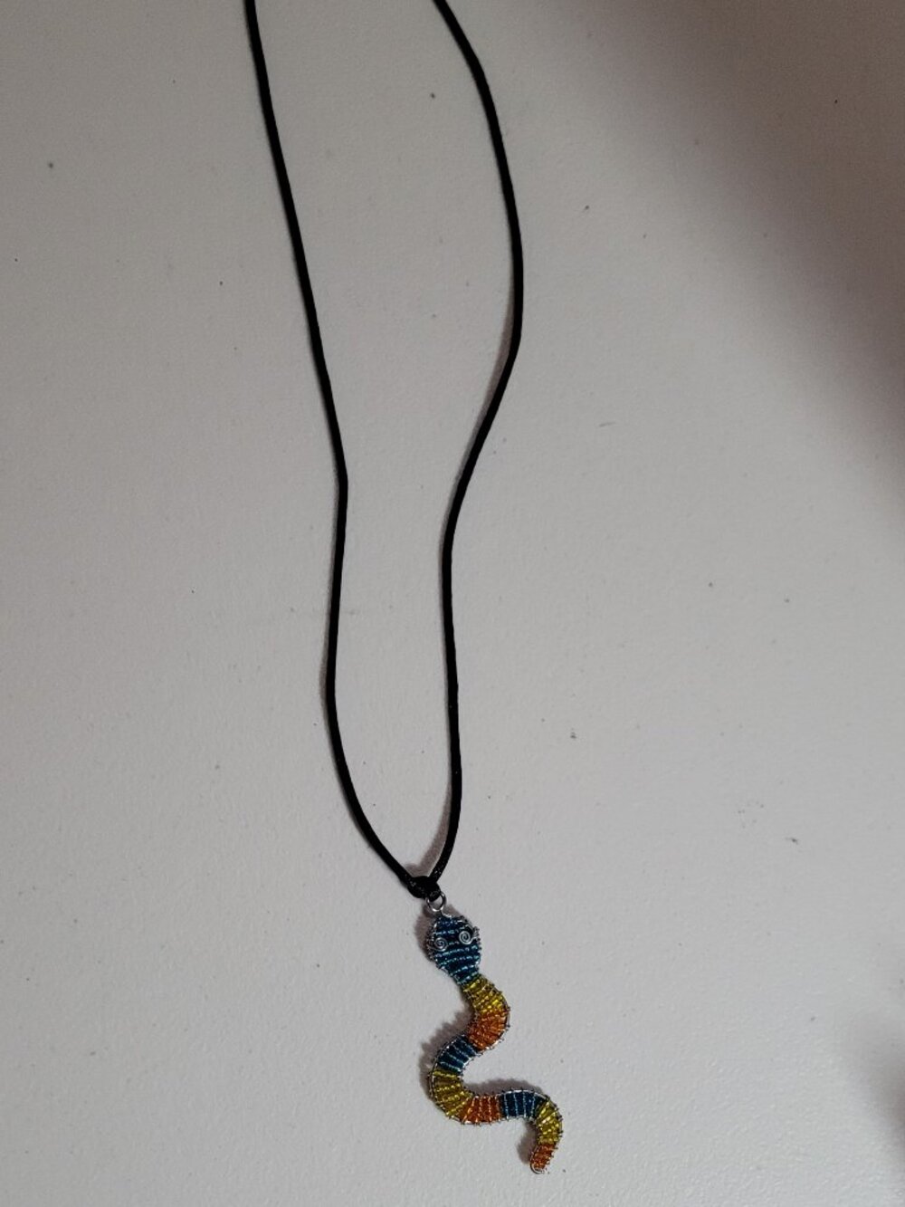 Necklace SNAKE Rainbow Multicolor Beads Metal 14.5 inches Tie Cord Unique BoHo - Picture 2 of 10